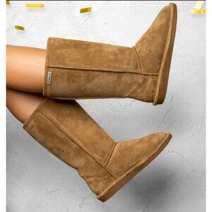 BearPaw Womens Eva Tall Waterproof Brown Suede Sheepskin Lined Winter Boots 9